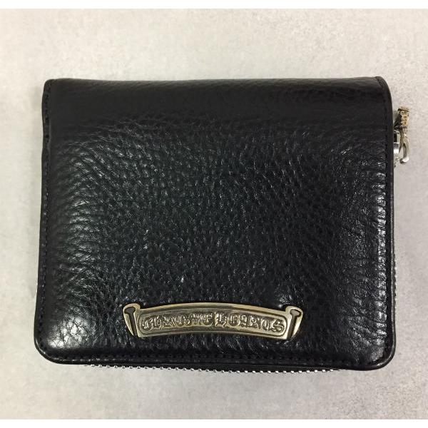 クロムハーツ ● Chrome Hearts 財布 ウォレット レザー スクウェア ジップビル (ペブルドレザー/ブラック