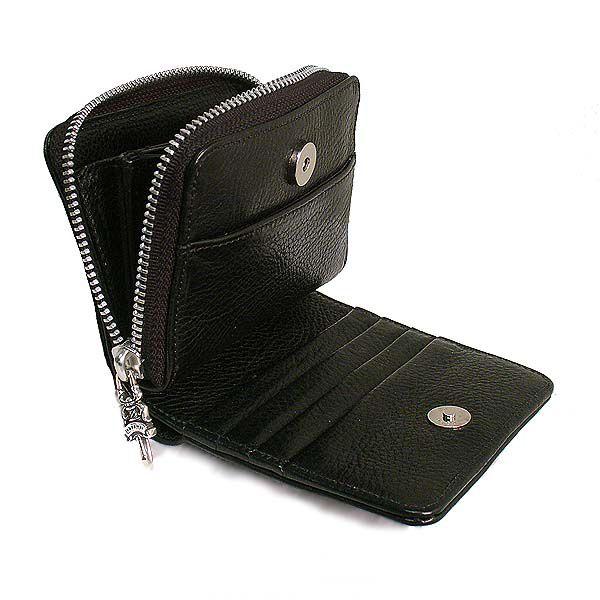 クロムハーツ ● Chrome Hearts 財布 ウォレット レザー スクウェア ジップビル (ペブルドレザー/ブラック