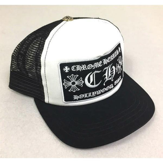 クロムハーツ ★ Chrome Hearts キャップ Trucker Cap Patchwork CH トラッカー ベースボール キャップ CH (ブラック/ホワイト)